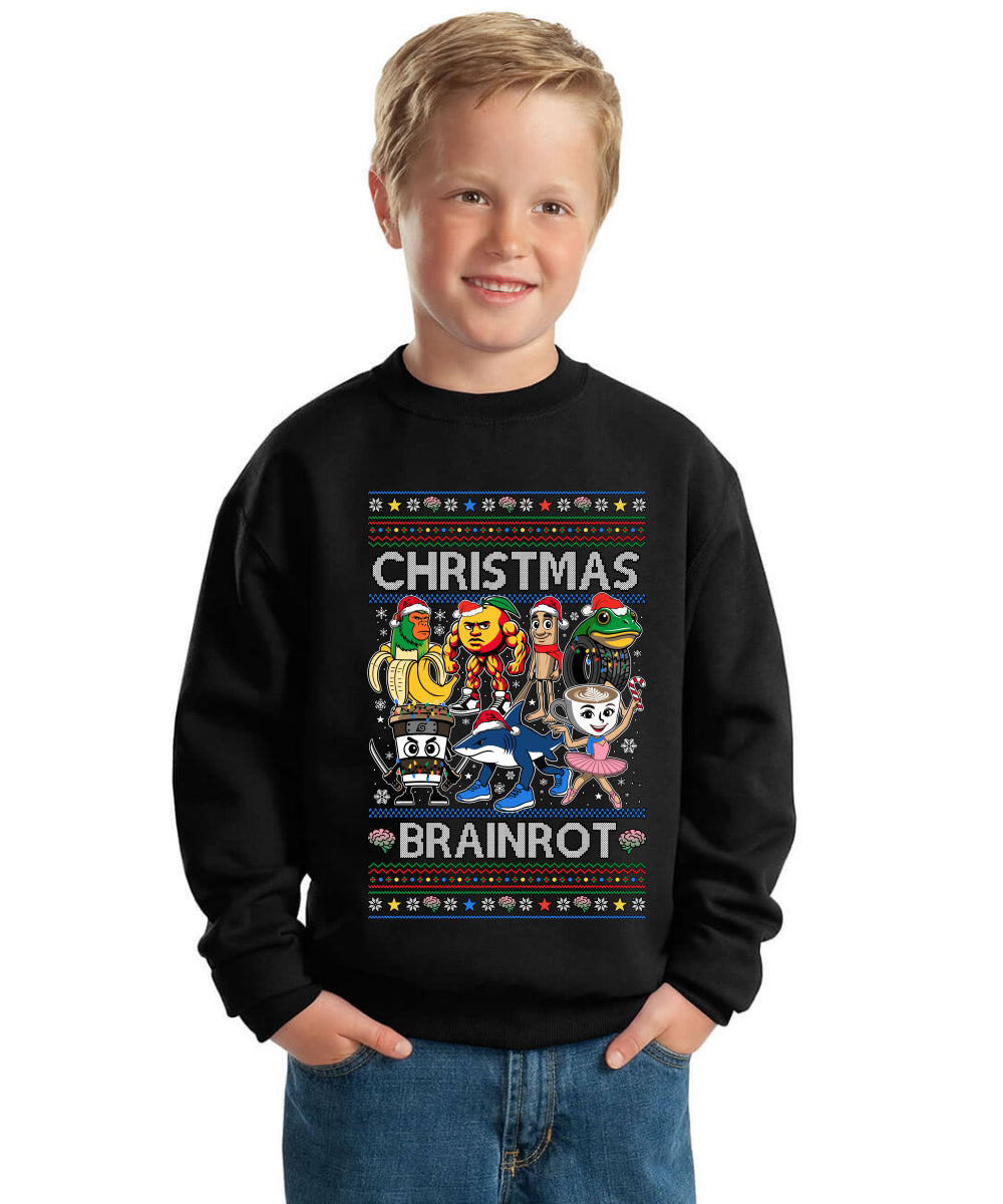 Christmas Brainrot Ugly Christmas Sweater For Kids | Unisex Boys Girls Crewneck Graphic Sweatshirt