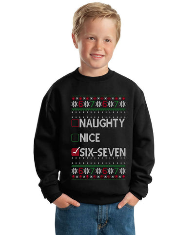 Naughty Nice 6 7 Checklist Ugly Christmas Sweater For Kids | Unisex Boys Girls Crewneck Graphic Sweatshirt