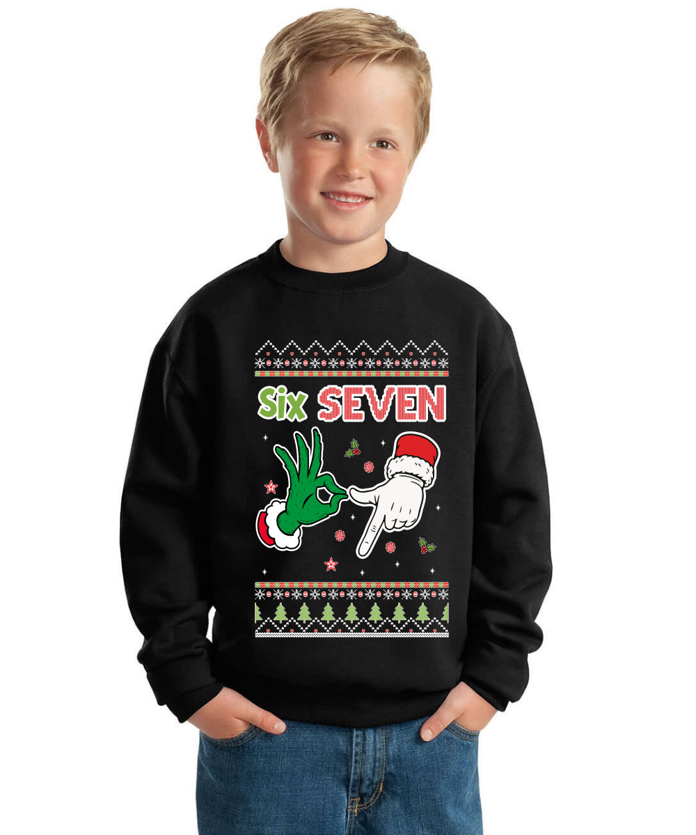 6 7 Christmas Hands Ugly Christmas Sweater For Kids | Unisex Boys Girls Crewneck Graphic Sweatshirt