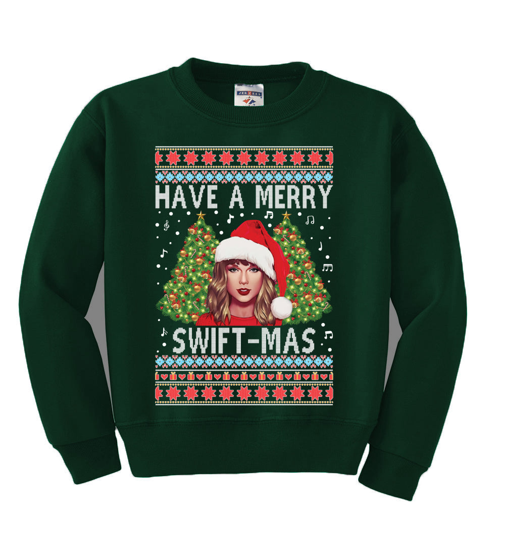 Merry Swiftmas Ugly Christmas Sweater Unisex Boys Girls Crewneck Graphic Sweatshirt