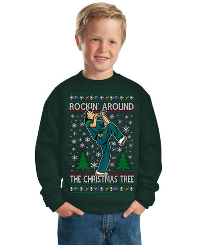 Rockin Around the Christmas Tree Raygun Viral Breakdancer Ugly Christmas Unisex Boys Girls Crewneck Graphic Sweatshirt