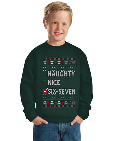 Naughty Nice 6 7 Checklist Ugly Christmas Sweater For Kids | Unisex Boys Girls Crewneck Graphic Sweatshirt