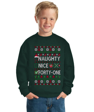 Naughty Nice 4 1 Checklist Ugly Christmas Sweater For Kids | Unisex Boys Girls Crewneck Graphic Sweatshirt