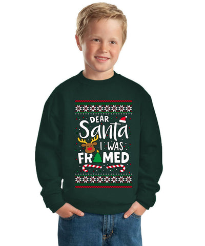 Dear Santa I Was Framed Ugly Christmas Sweater For Kids | Unisex Boys Girls Crewneck Graphic Sweatshirt