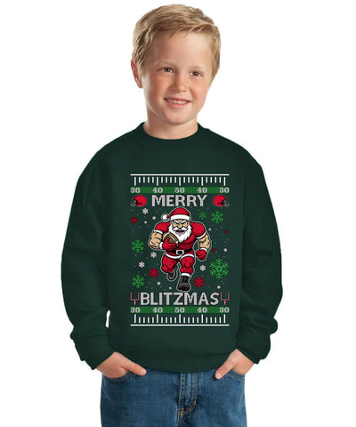 Merry Blitzmas, Football Christmas Sweater Design Ugly Christmas Sweater For Kids | Unisex Boys Girls Crewneck Graphic Sweatshirt