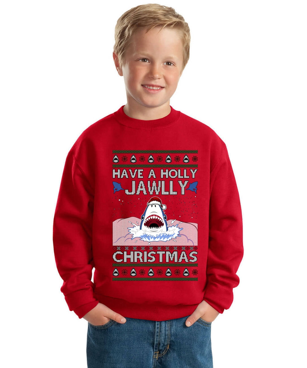Have a Holly Jawlly Christmas, Cute Shark Ugly Christmas Sweater For Kids | Unisex Boys Girls Crewneck Graphic Sweatshirt