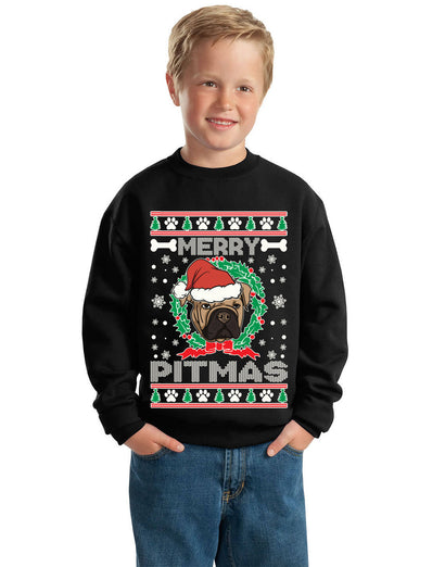 Merry Pitmas Ugly Christmas Sweater Unisex Boys Girls Crewneck Graphic Sweatshirt
