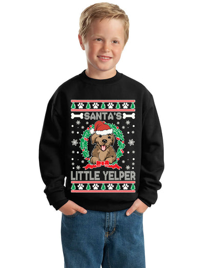 Santa's Little Yelper Ugly Christmas Sweater Unisex Boys Girls Crewneck Graphic Sweatshirt