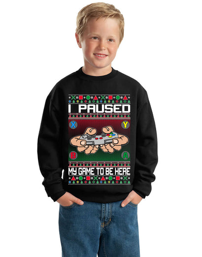 I Paused My Game to Be Here Ugly Christmas Sweater Unisex Boys Girls Crewneck Graphic Sweatshirt