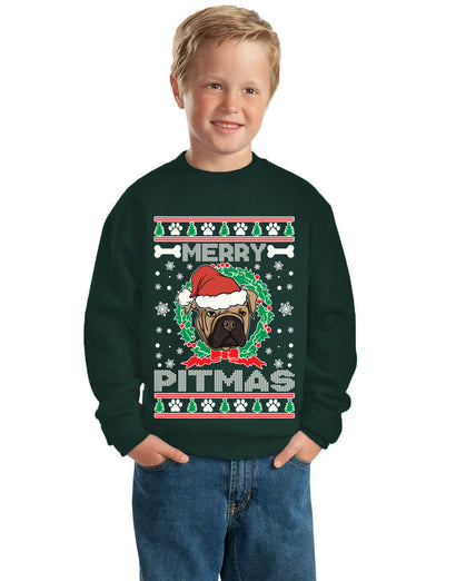 Merry Pitmas Ugly Christmas Sweater Unisex Boys Girls Crewneck Graphic Sweatshirt