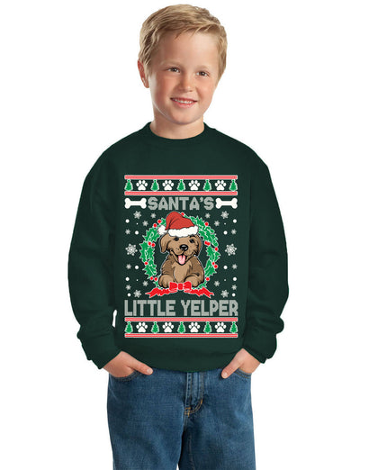 Santa's Little Yelper Ugly Christmas Sweater Unisex Boys Girls Crewneck Graphic Sweatshirt