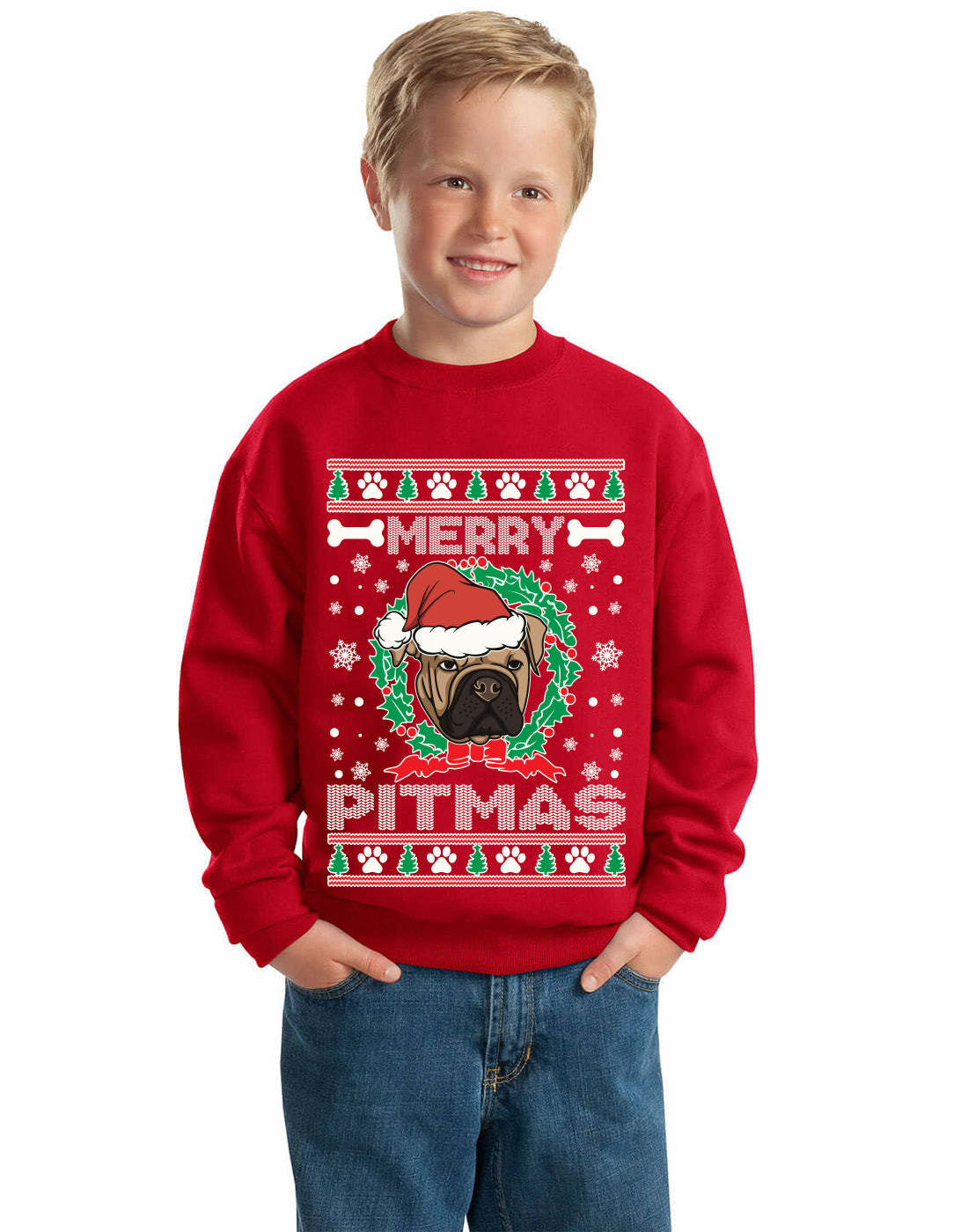 Merry Pitmas Ugly Christmas Sweater Unisex Boys Girls Crewneck Graphic Sweatshirt