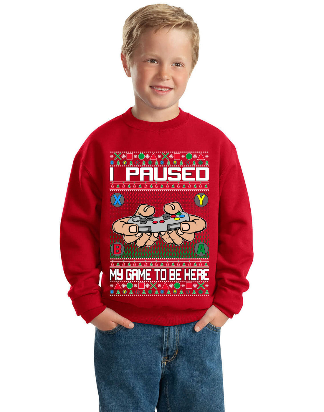 I Paused My Game to Be Here Ugly Christmas Sweater Unisex Boys Girls Crewneck Graphic Sweatshirt