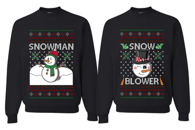 Snow Blower Snowman Sweater Girlfriend Boyfriend Gift His and Hers Matching Ugly Christmas Couple Crewneck Sweatshirt