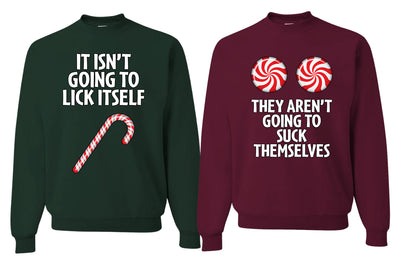 Candy Cane They Won't Suck Themselves Funny Couples Sweatshirt Ugly Christmas Matching Couple Crewneck Sweater Crewneck Sweatshirt
