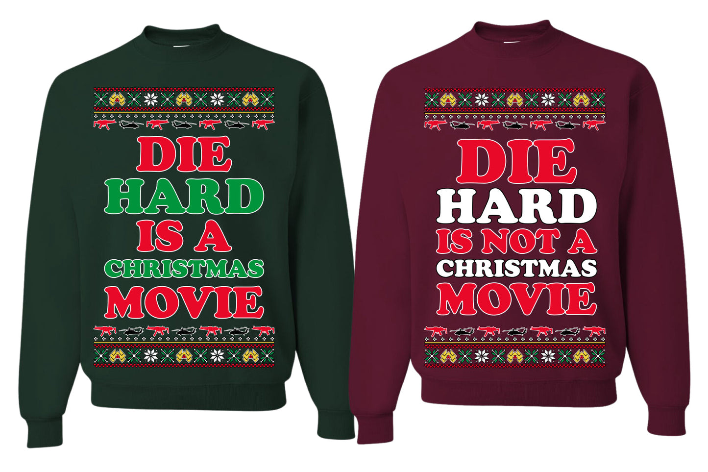 Die Hard is a Christmas, Die Hard is a Not Christmas Classic Movie | McClane Nakatomi Girlfriend Boyfriend Gift His and Hers Matching Ugly Christmas Couples Sweater Crewneck Sweatshirt