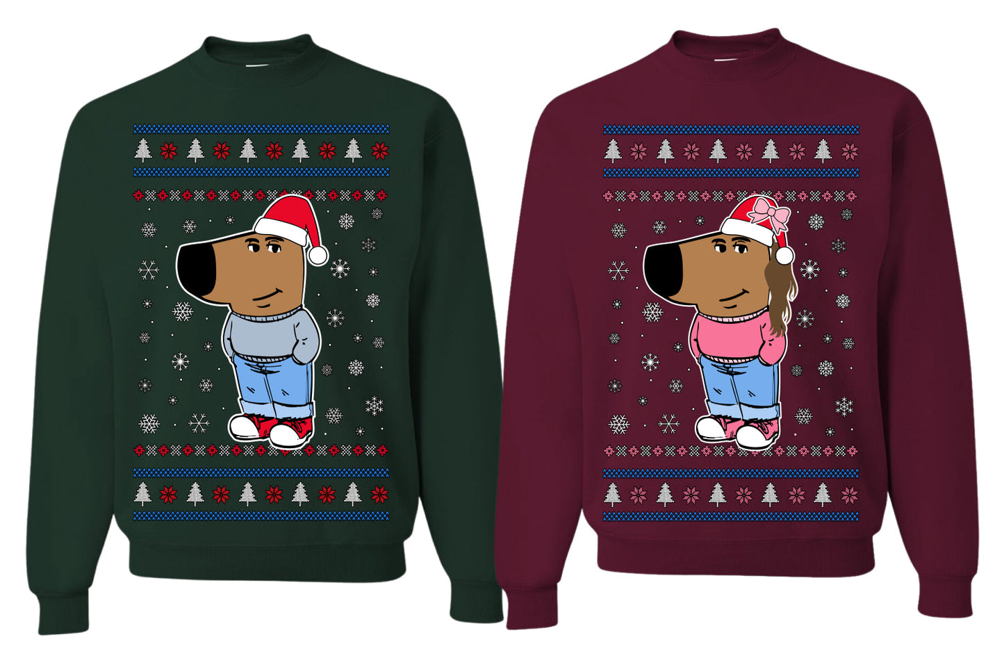 I'm Just a Chill Guy, Chil Girl, My New Character, Santa Dog Viral Meme Coin CHILLGUY CHILLGIRL Funny Internet Memes Girlfriend Boyfriend Gift His and Hers Matching Ugly Christmas Couples Sweater Crewneck Sweatshirt