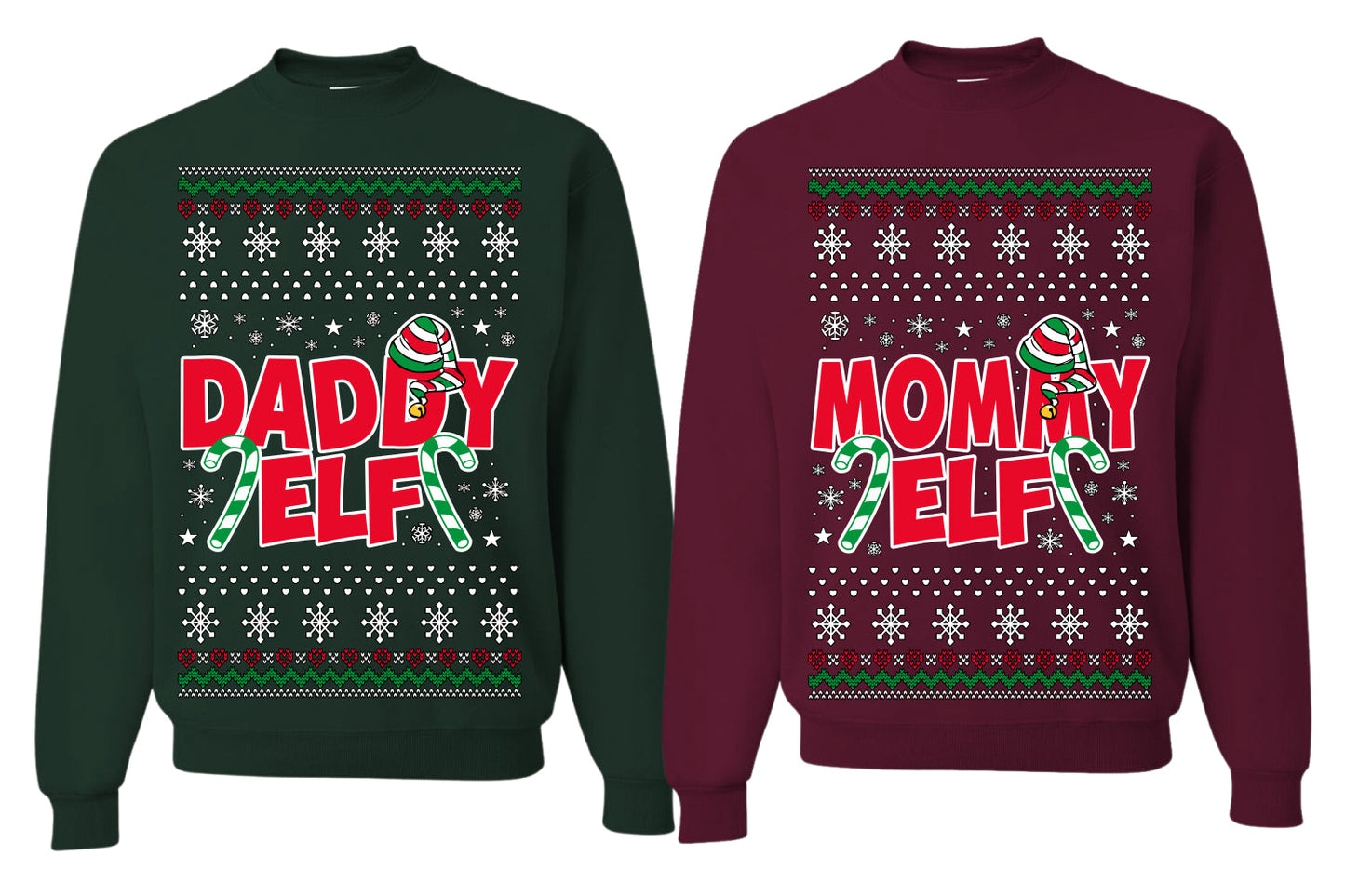 Daddy Elf, Mommy Elf Holiday Winter | Couples Cute Funny Girlfriend Boyfriend Gift His and Hers Matching Ugly Christmas Couples Sweater Crewneck Sweatshirt