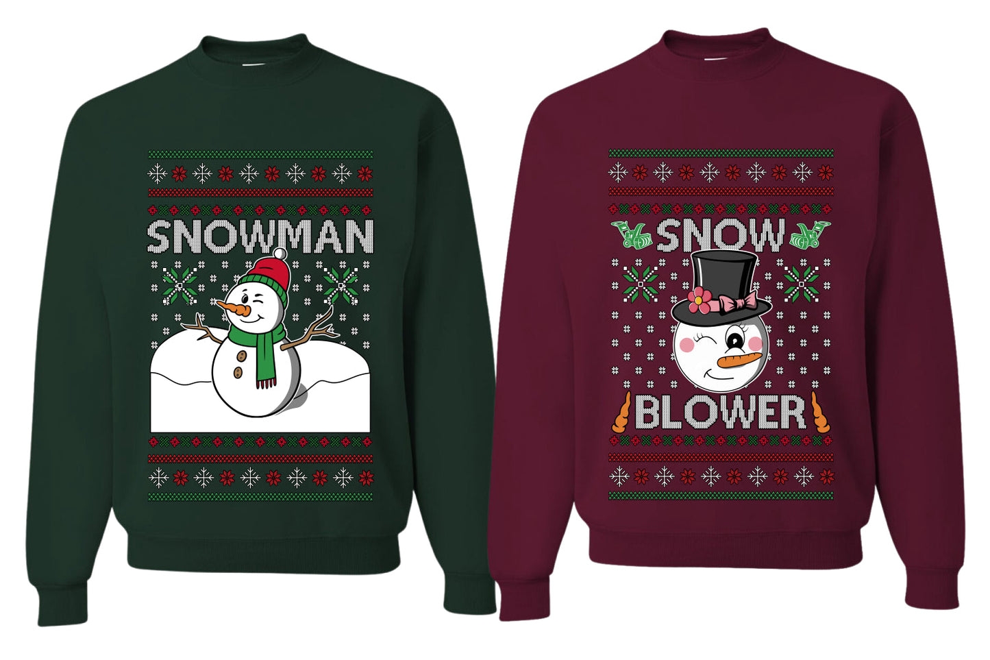 Snow Blower Snowman Sweater Girlfriend Boyfriend Gift His and Hers Matching Ugly Christmas Couple Crewneck Sweatshirt