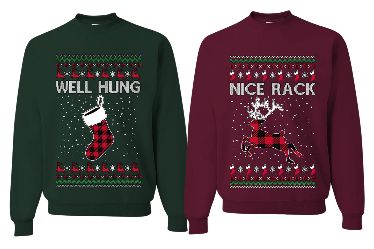 Nice Rack, Well Hung Sweater Girlfriend Boyfriend Gift His and Hers Matching Ugly Christmas Couple Crewneck Sweatshirt