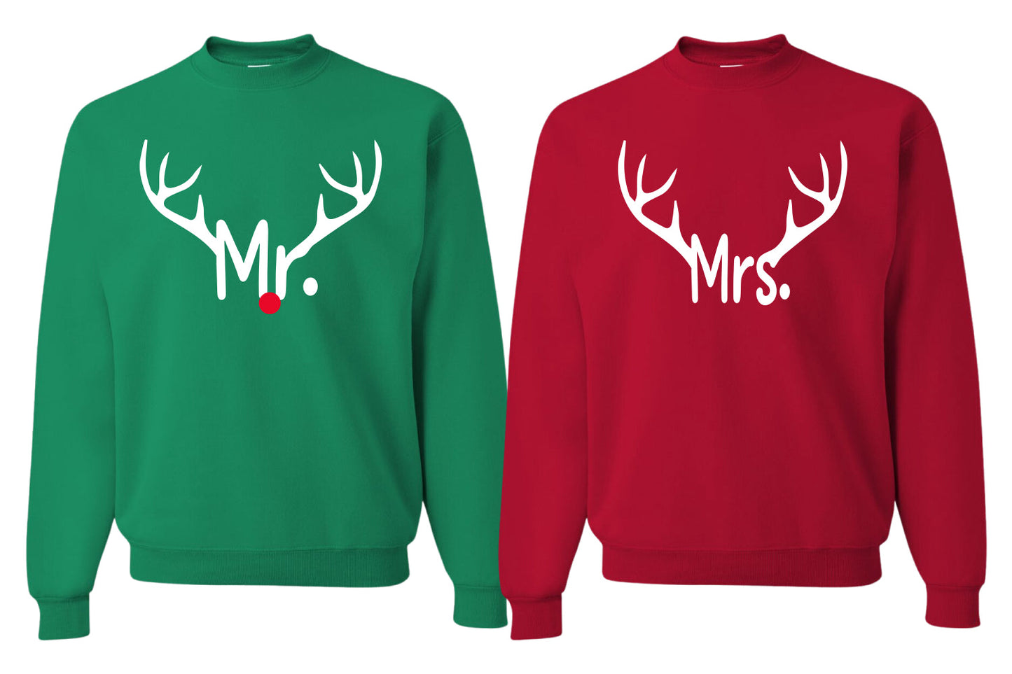 Mr Mrs Reindeer Red Nose, Funny Classic Xmas Couples Sweatshirt Ugly Christmas Matching Couple Crewneck Sweater Crewneck Sweatshirt