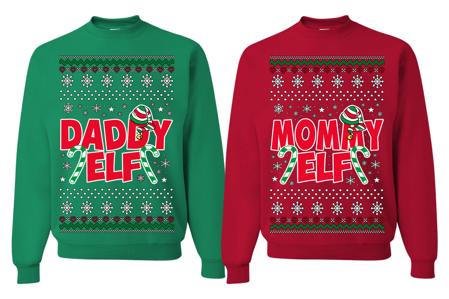 Daddy Elf, Mommy Elf Holiday Winter | Couples Cute Funny Girlfriend Boyfriend Gift His and Hers Matching Ugly Christmas Couples Sweater Crewneck Sweatshirt