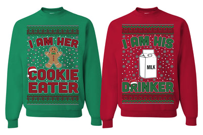 Cookie Eater, Milk Drinker Funny Couples Sweatshirt Ugly Christmas Matching Couple Crewneck Sweater Crewneck Sweatshirt