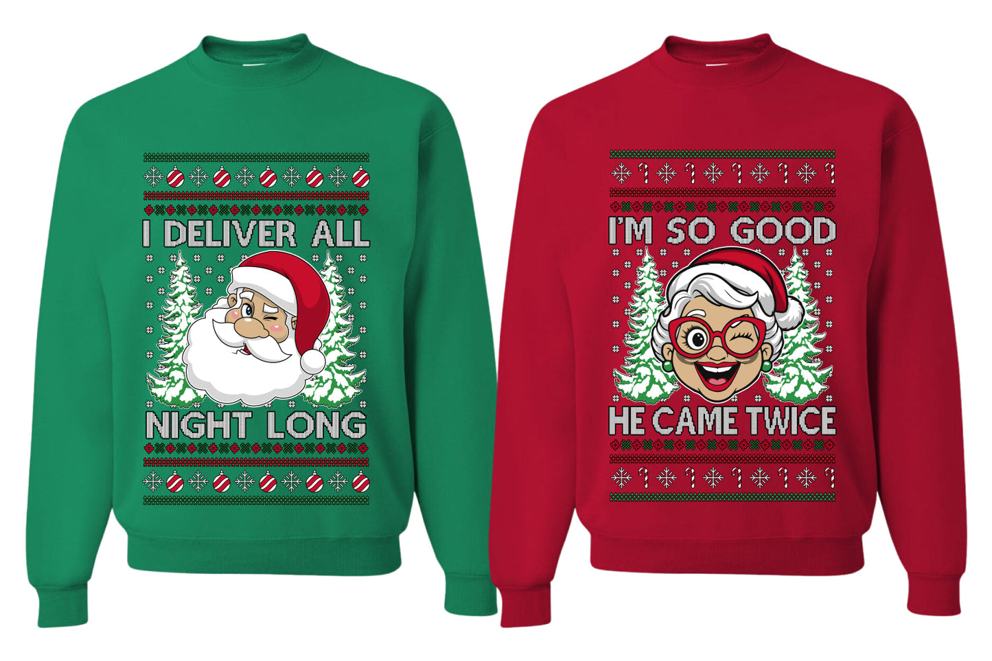 Deliver All Night Long So Good He Came Twice Sweater Girlfriend Boyfriend Gift His and Hers Matching Ugly Christmas Couple Crewneck Sweatshirt