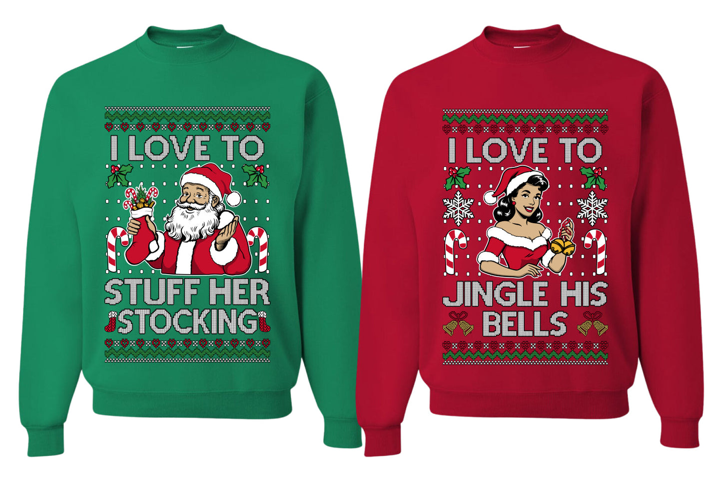 I Love To Stuff Her Stocking Jingle His Bells Sweater Girlfriend Boyfriend Gift His and Hers Matching Ugly Christmas Couple Crewneck Sweatshirt