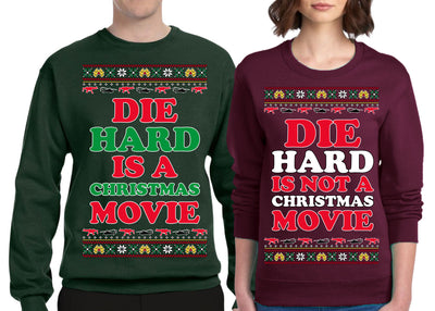 Die Hard is a Christmas, Die Hard is a Not Christmas Classic Movie | McClane Nakatomi Girlfriend Boyfriend Gift His and Hers Matching Ugly Christmas Couples Sweater Crewneck Sweatshirt