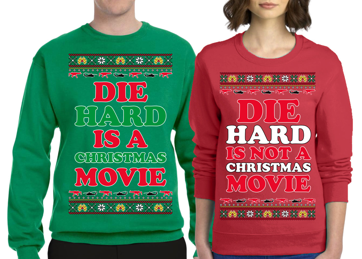 Die Hard is a Christmas, Die Hard is a Not Christmas Classic Movie | McClane Nakatomi Girlfriend Boyfriend Gift His and Hers Matching Ugly Christmas Couples Sweater Crewneck Sweatshirt