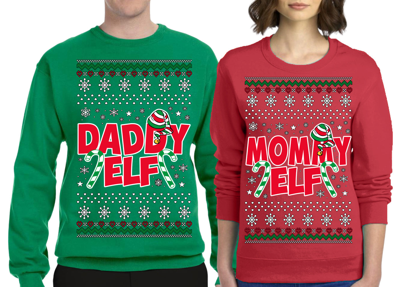 Daddy Elf, Mommy Elf Holiday Winter | Couples Cute Funny Girlfriend Boyfriend Gift His and Hers Matching Ugly Christmas Couples Sweater Crewneck Sweatshirt
