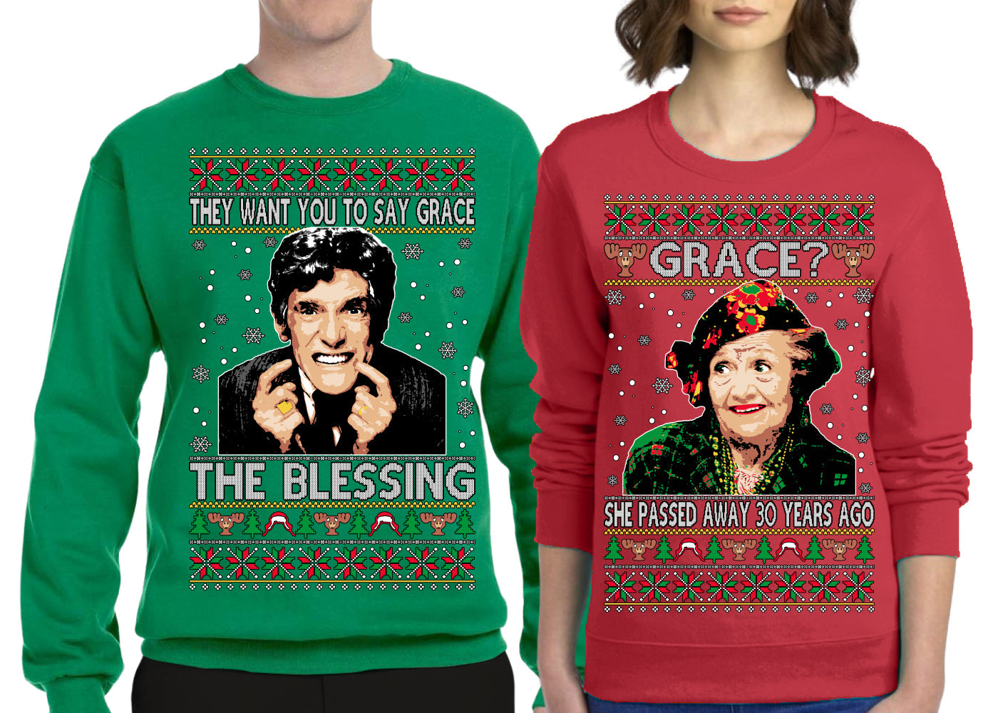 The Blessing Uncle Louis, Grace? She Passed Away 30 Years Ago Aunt Bethany Funny  Ugly Christmas Matching Couples Crewneck Sweater