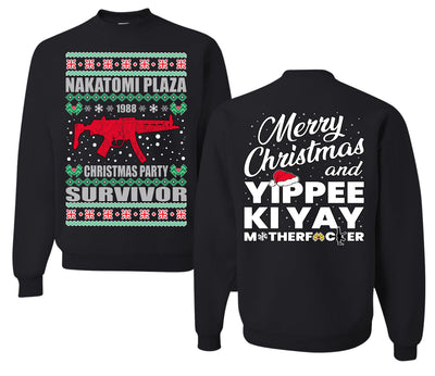 Christmas Party Survivor Nakatomi Plaza 1988 Ugly Christmas Front and Back Sweater Unisex Crewneck Sweatshirt