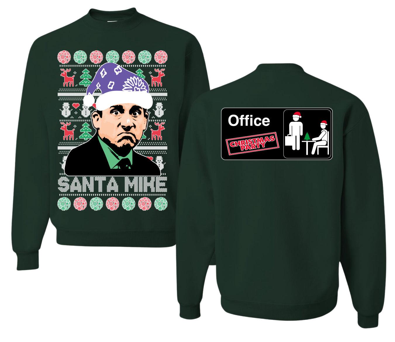 Santa Mike Michael Scott The Office Ugly Christmas Sweater Front and Back Unisex Ugly Christmas Sweater Crewneck Sweatshirt