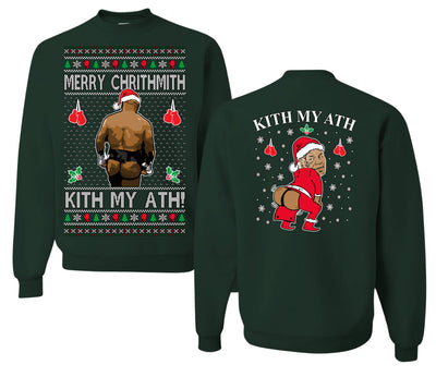 Merry Chrithmith Kith My Ath, Butt Viral Kiss My Ass Boxing Fight Meme, Funny Front and Back Unisex Ugly Christmas Sweater Crewneck Sweatshirt