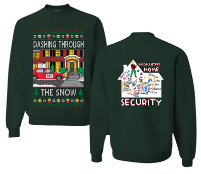 Dashing Through The Snow Classic 90s Holiday Movie Front and Back Unisex Ugly Christmas Sweater, Crewneck Sweatshirts