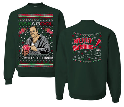 Gabagool It's What's for Dinner, Funny Tony Italian NJ New Jersey Mafia, Classic TV Show Front and Back Unisex Ugly Christmas Sweater Crewneck Sweatshirt