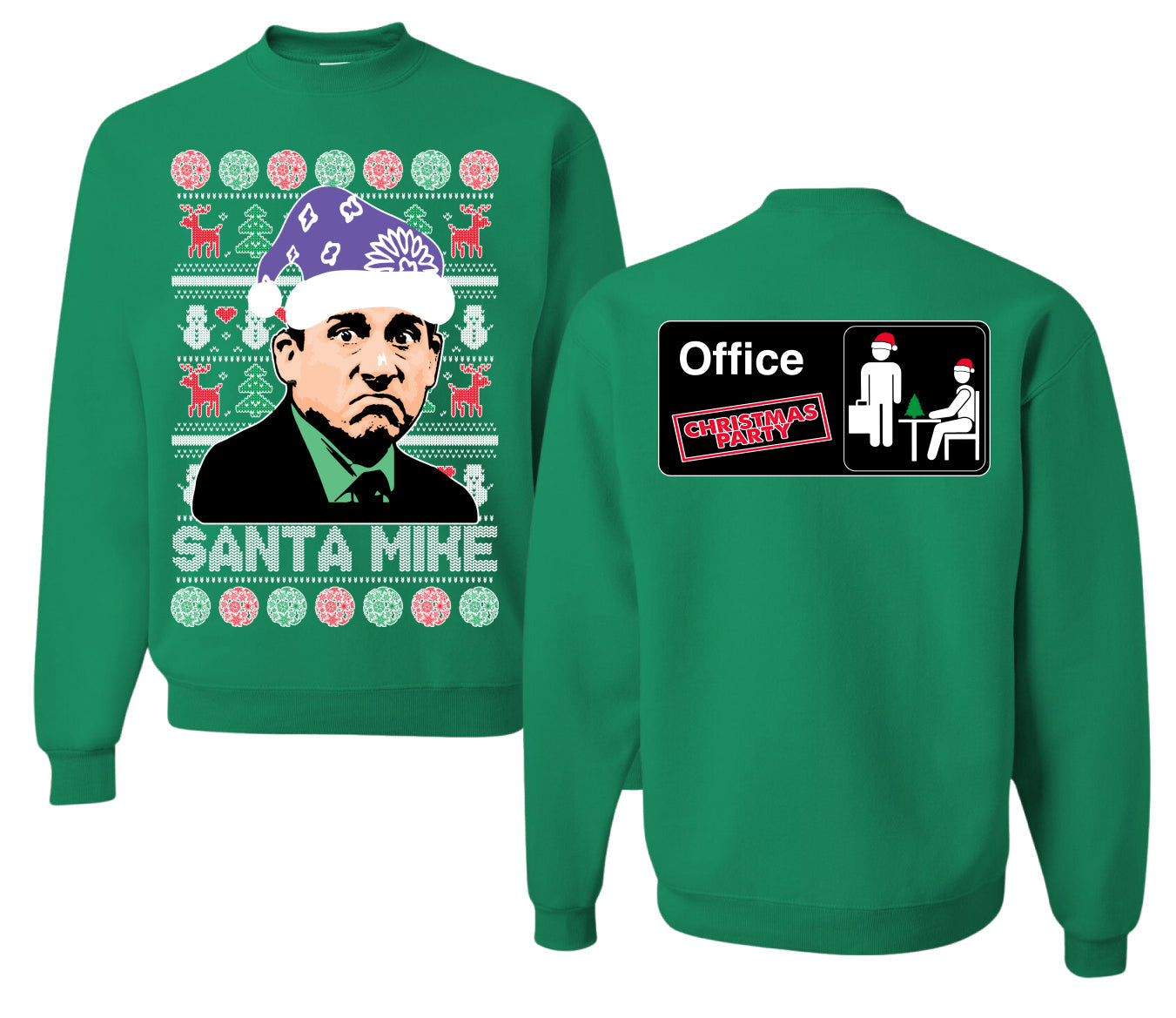 Santa Mike Michael Scott The Office Ugly Christmas Sweater Front and Back Unisex Ugly Christmas Sweater Crewneck Sweatshirt