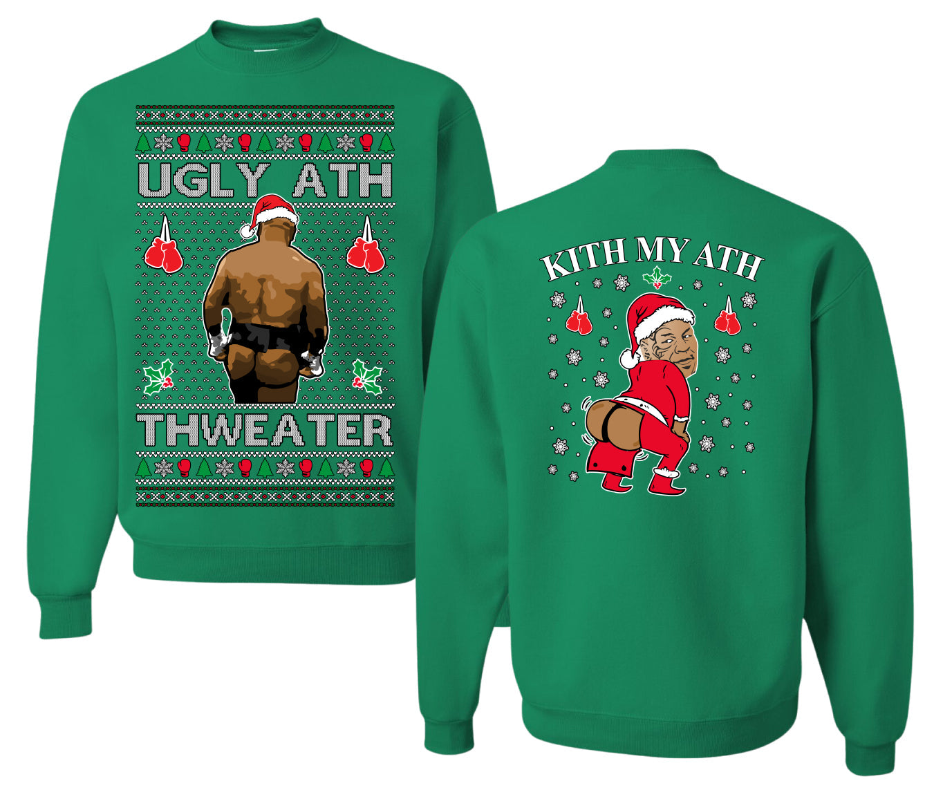 Ugly Ath Sweater Merry Chrithmith, Butt Viral Ugly Ass Boxing Fight, Funny Front and Back Unisex Ugly Christmas Sweater Crewneck Sweatshirt