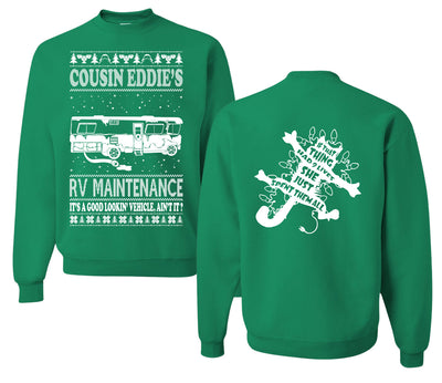 Family Vacation Cousin Eddie's RV Maintenance Ugly Christmas Front and Back Sweater Unisex Crewneck Sweatshirt