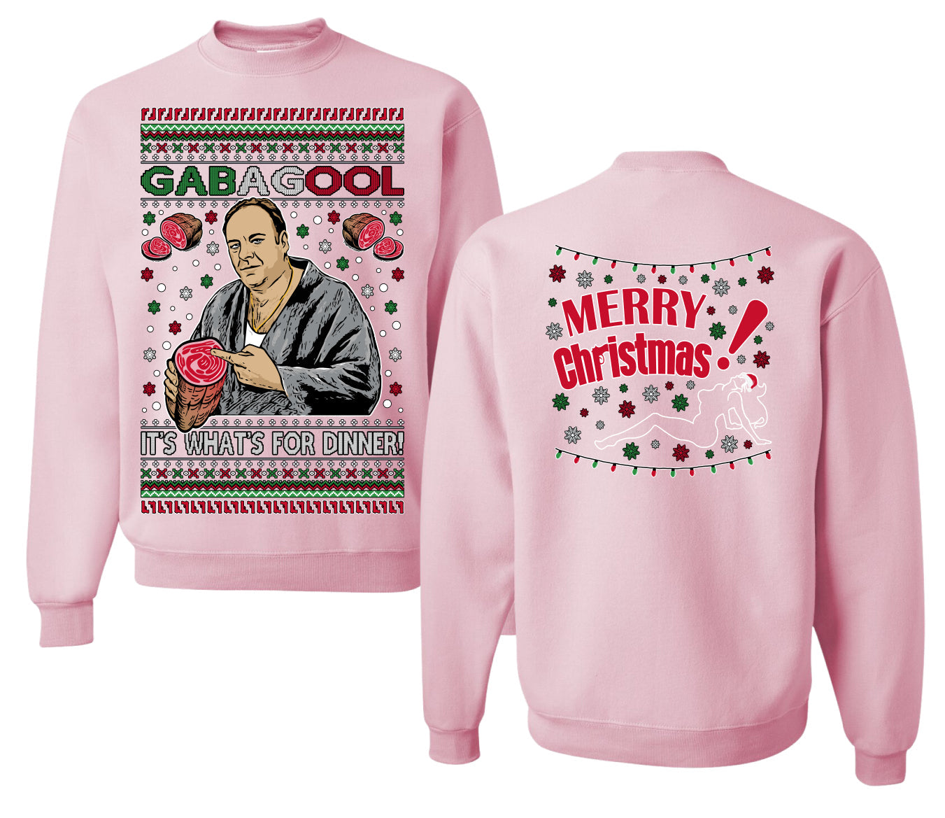 Gabagool It's What's for Dinner, Funny Tony Italian NJ New Jersey Mafia, Classic TV Show Front and Back Unisex Ugly Christmas Sweater Crewneck Sweatshirt