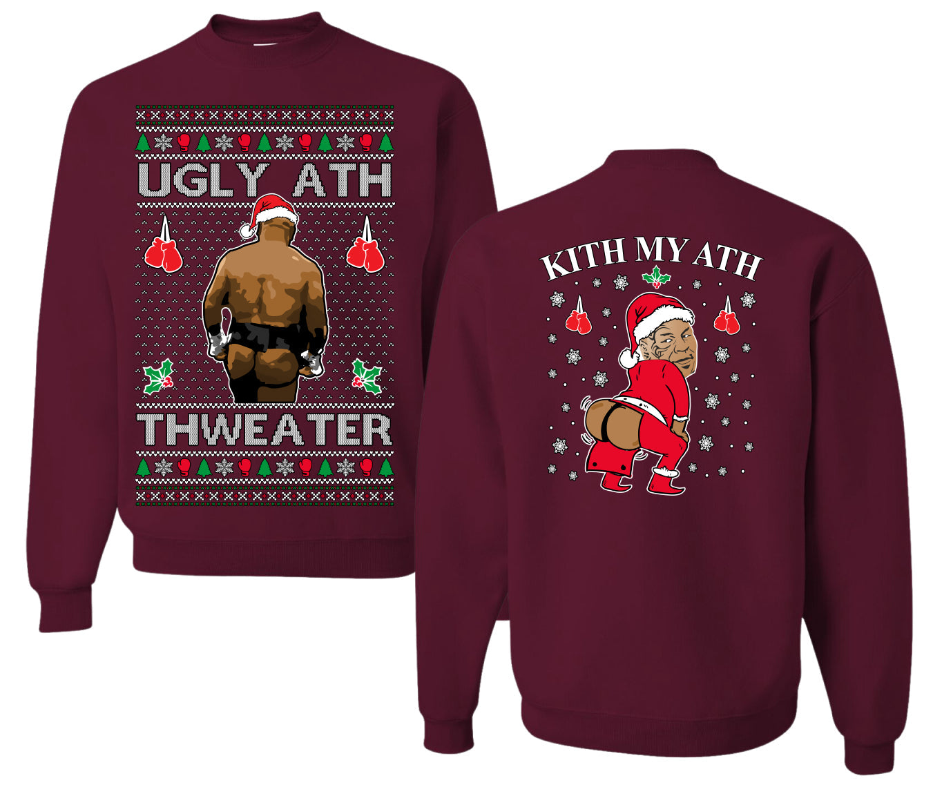 Ugly Ath Sweater Merry Chrithmith, Butt Viral Ugly Ass Boxing Fight, Funny Front and Back Unisex Ugly Christmas Sweater Crewneck Sweatshirt