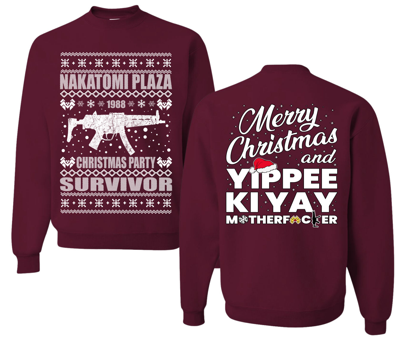 Nakatomi Plaza Christmas Party Survivor 1988 Ugly Christmas Front and Back Sweater Unisex Crewneck Sweatshirt
