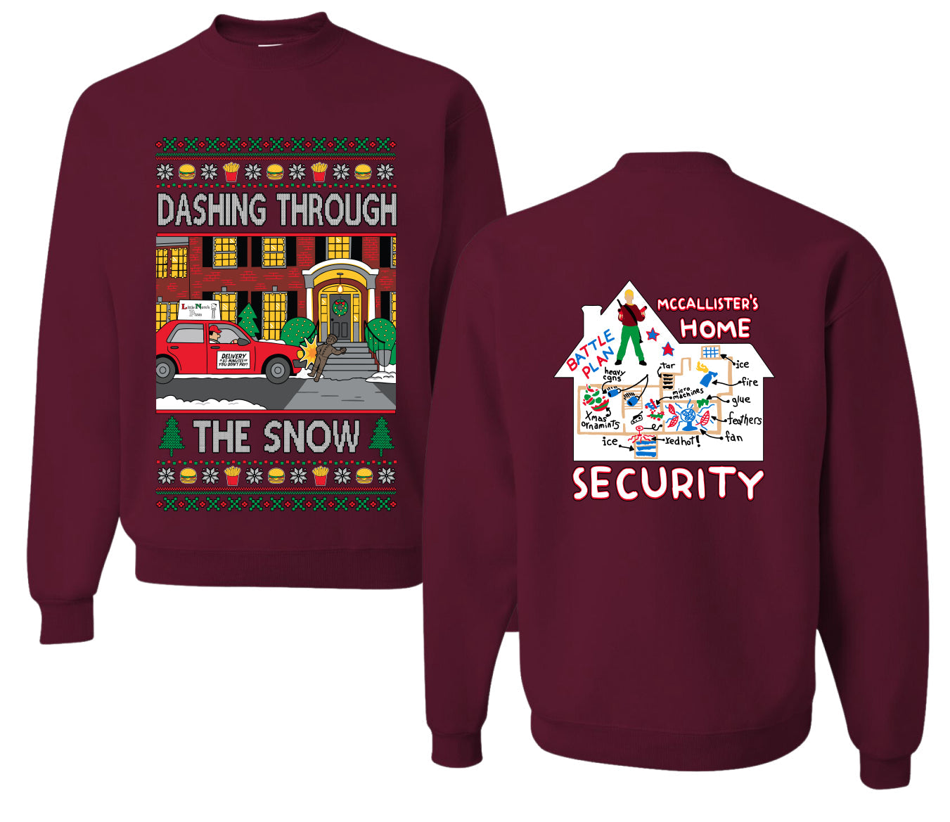 Dashing Through The Snow Classic 90s Holiday Movie Front and Back Unisex Ugly Christmas Sweater, Crewneck Sweatshirts