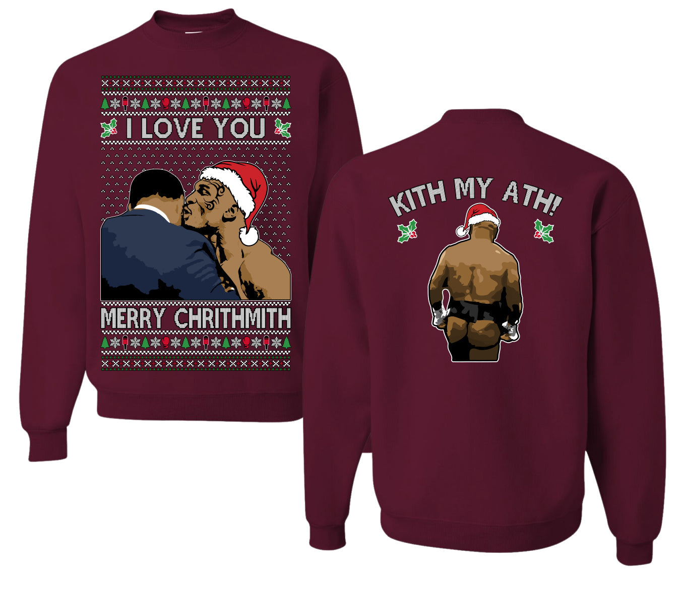 I Love You Merry Chrithmith Funny Boxing Fight Meme Classic Funny Xmas, Front and Back Unisex Ugly Christmas Sweater Crewneck Sweatshirt