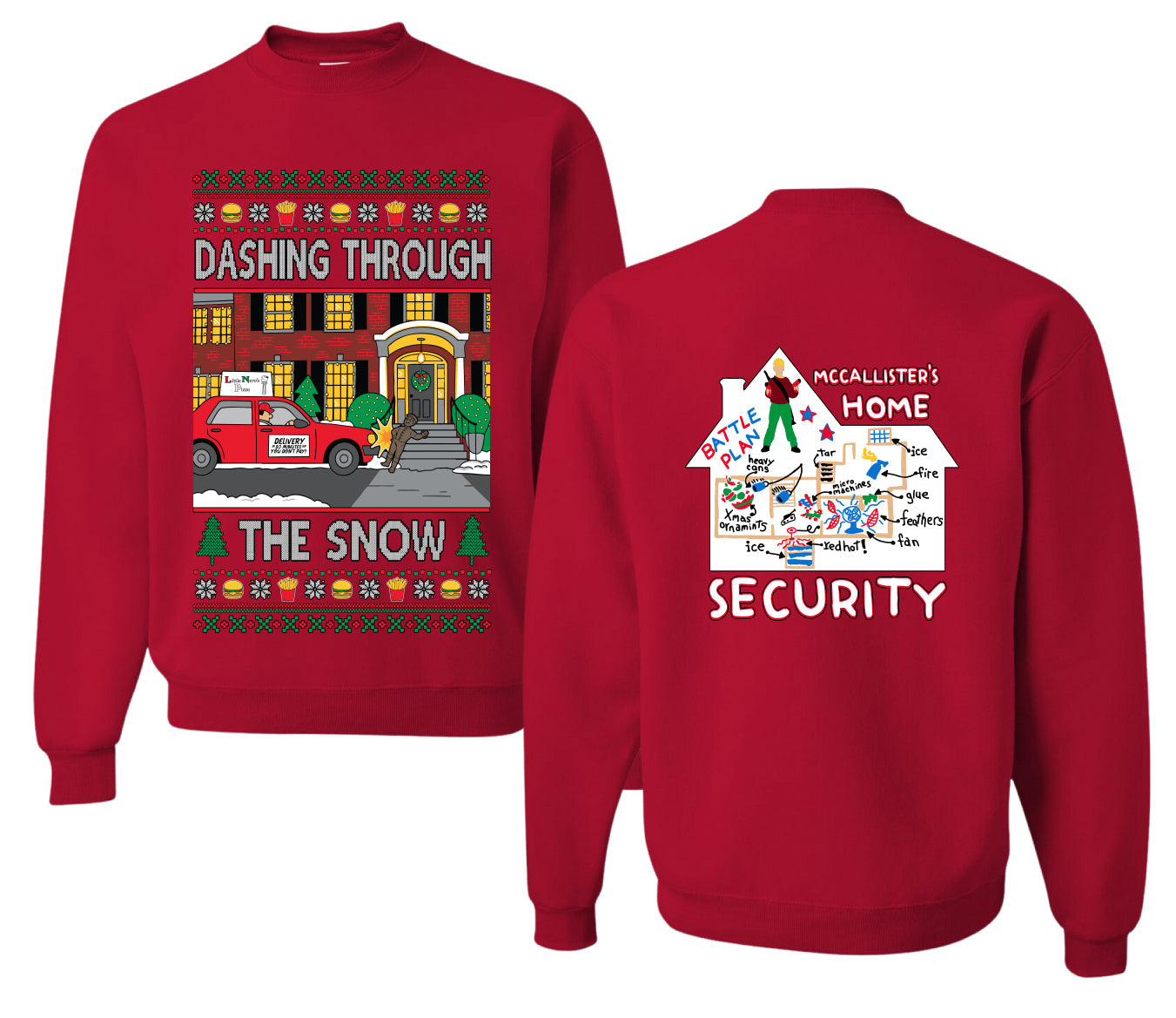 Dashing Through The Snow Classic 90s Holiday Movie Front and Back Unisex Ugly Christmas Sweater, Crewneck Sweatshirts