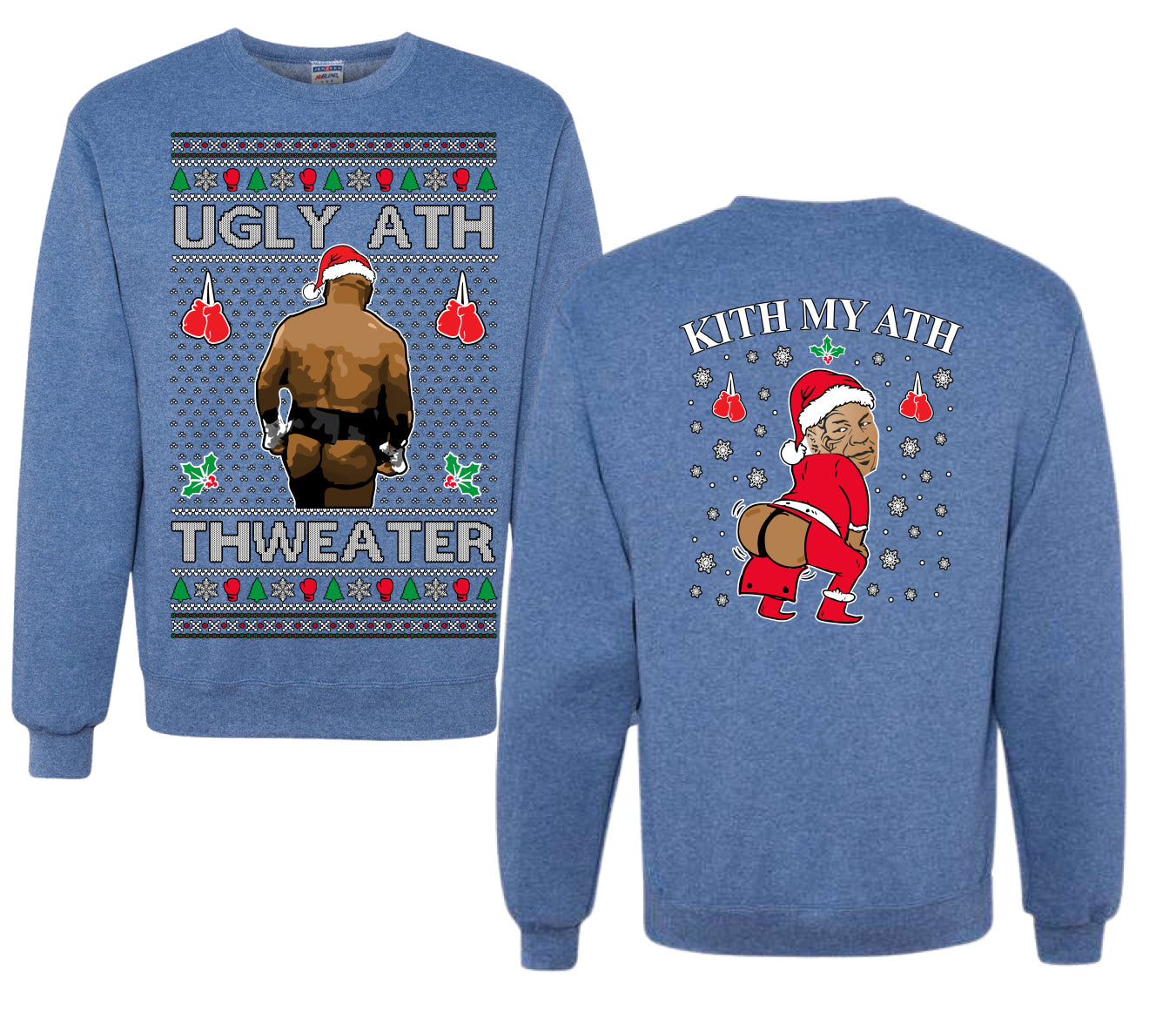 Ugly Ath Sweater Merry Chrithmith, Butt Viral Ugly Ass Boxing Fight, Funny Front and Back Unisex Ugly Christmas Sweater Crewneck Sweatshirt