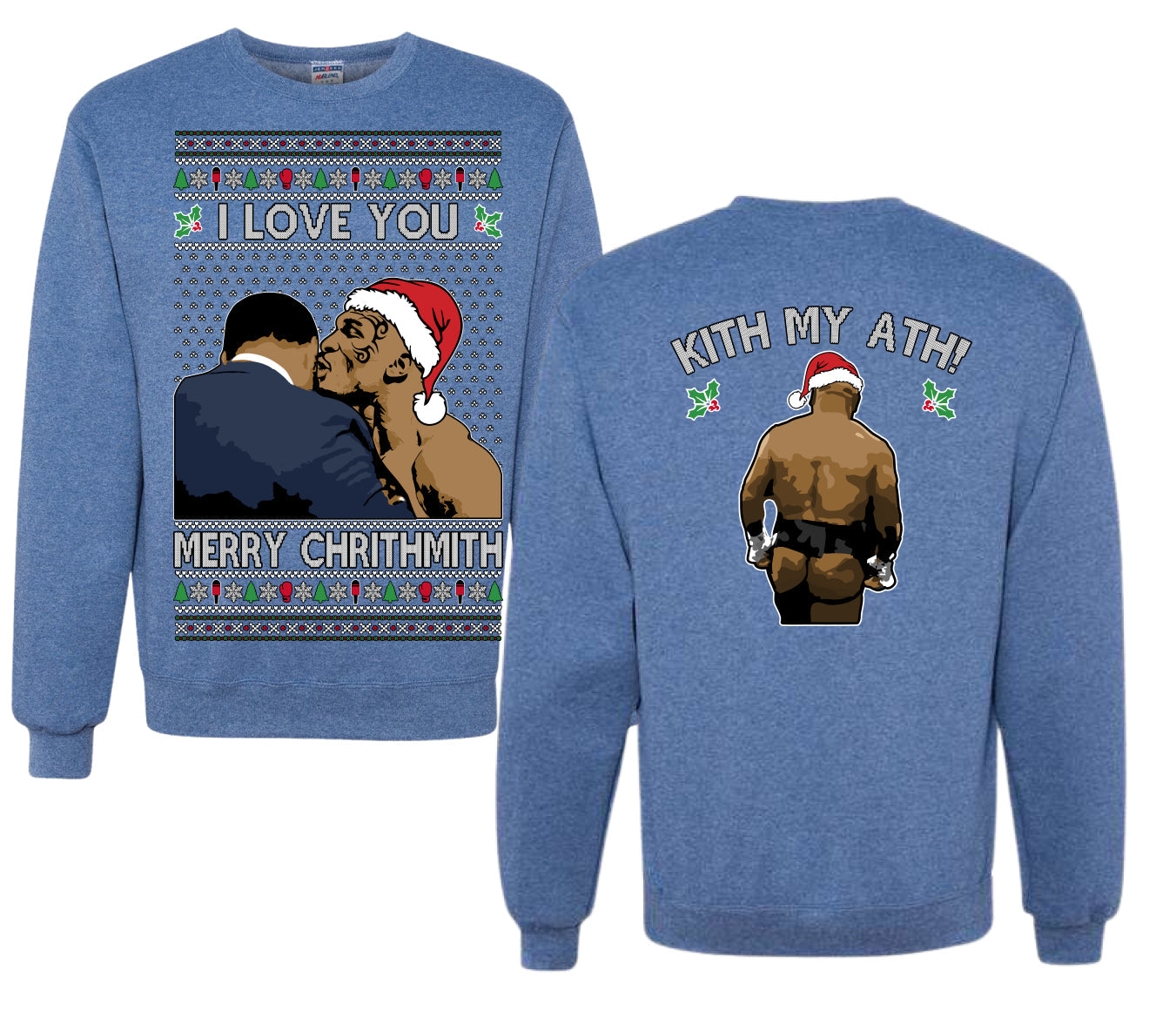 I Love You Merry Chrithmith Funny Boxing Fight Meme Classic Funny Xmas, Front and Back Unisex Ugly Christmas Sweater Crewneck Sweatshirt