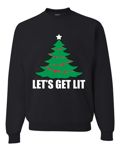 Lets Get Lit Xmas Tree Ugly Christmas Sweater Unisex Crewneck Graphic Sweatshirt